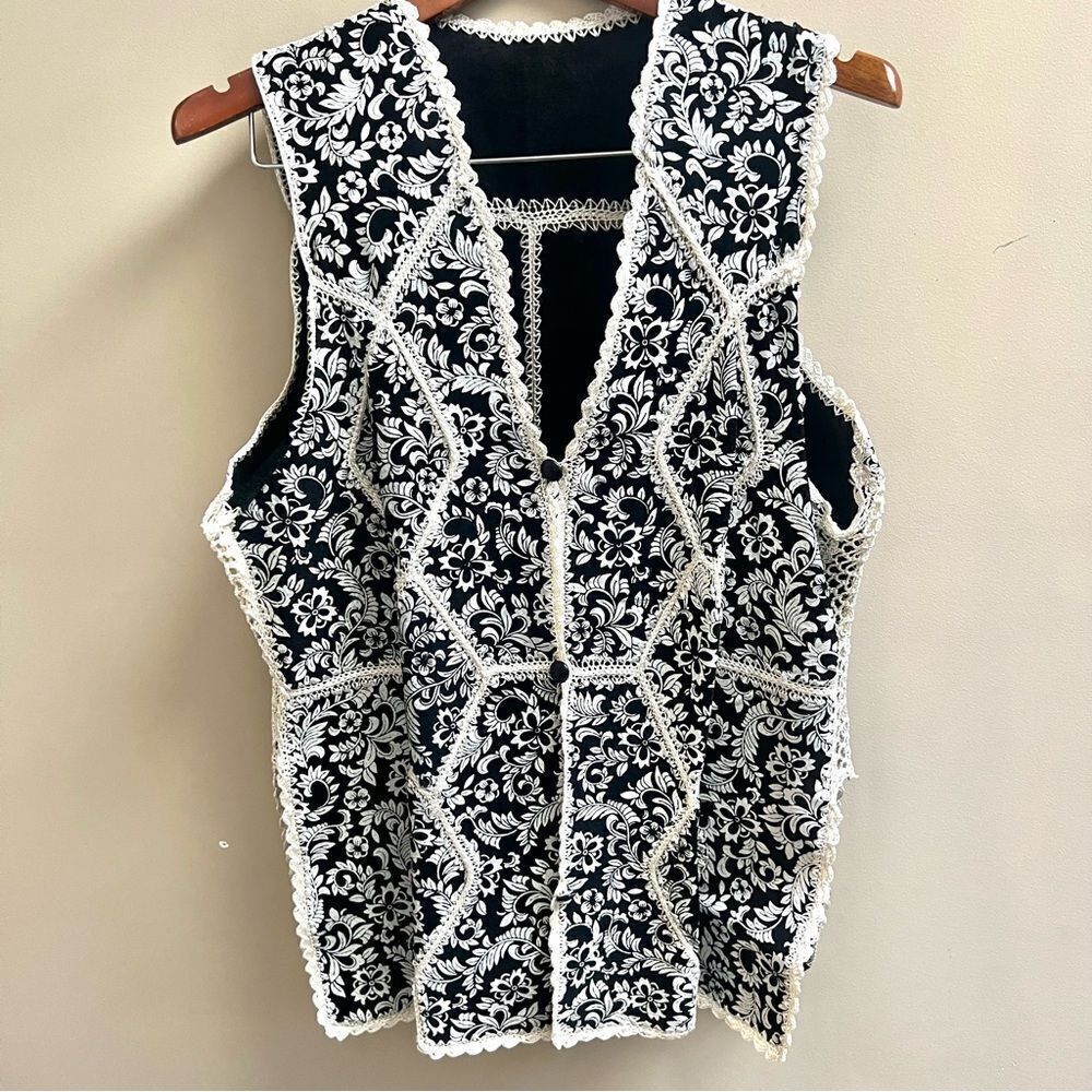 Suede boho patchwork Black and White Embroidered Women's vest size L